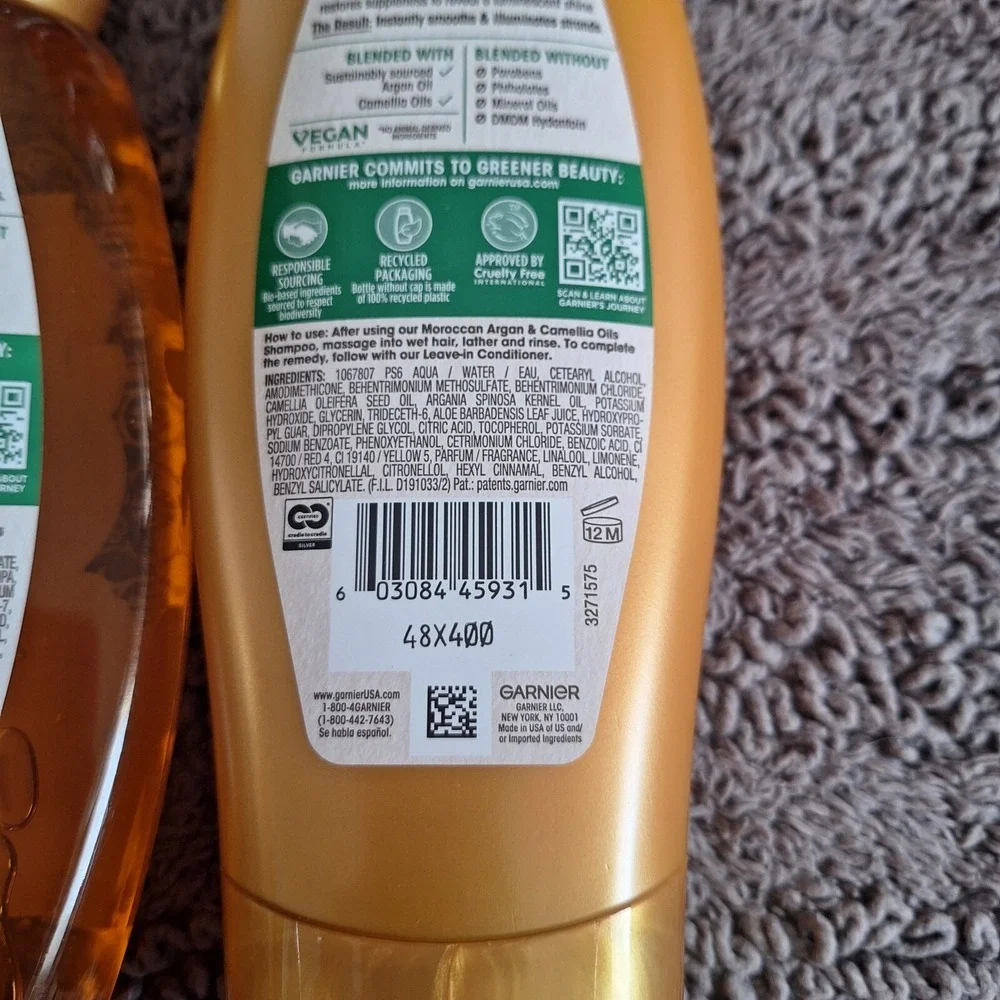2 Pk Garnier Whole Blends Moroccan Argan Camellia Oil Shampoo Conditioner Bundle